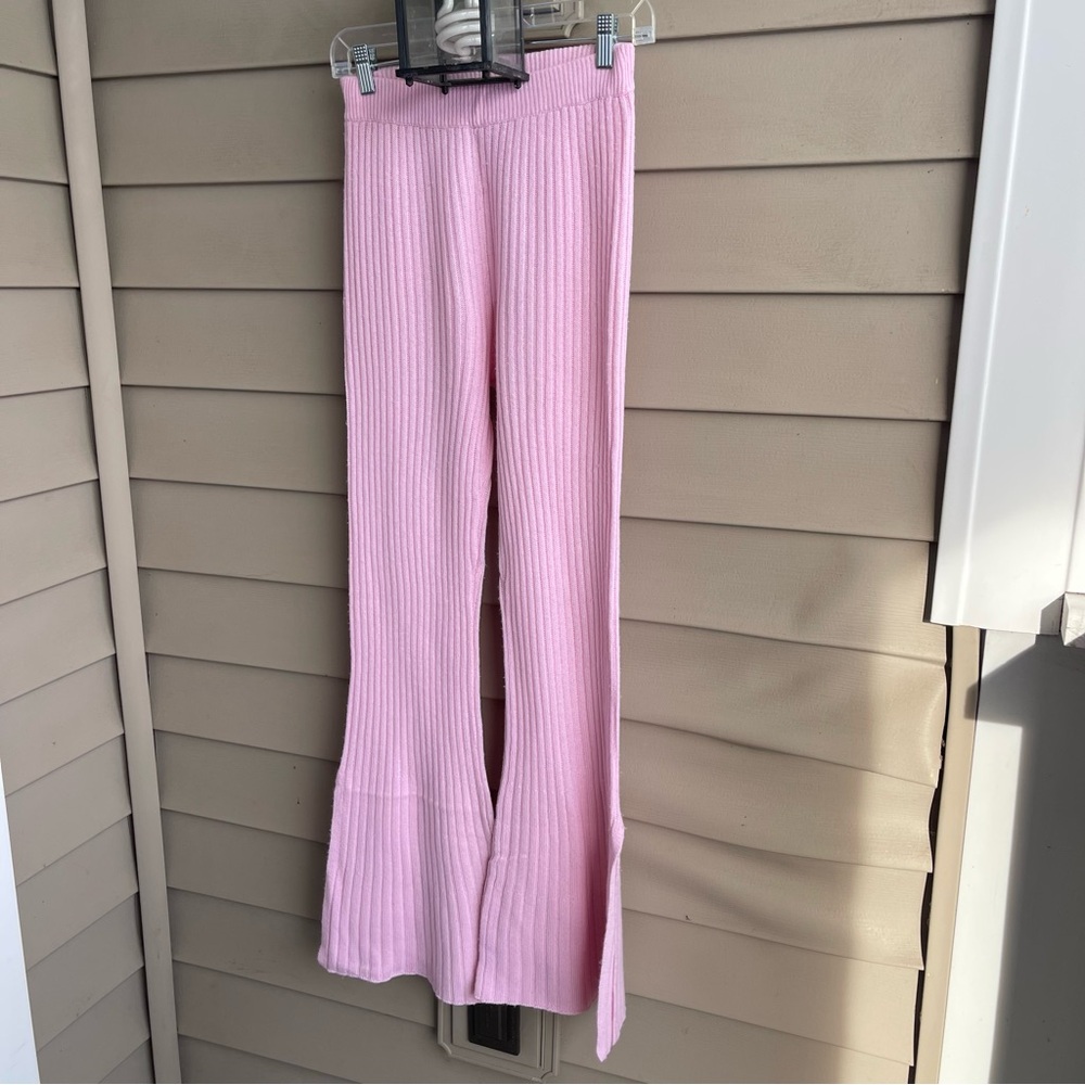 Something Navy Ribbed Knitted Split Flare Pants T… - image 1